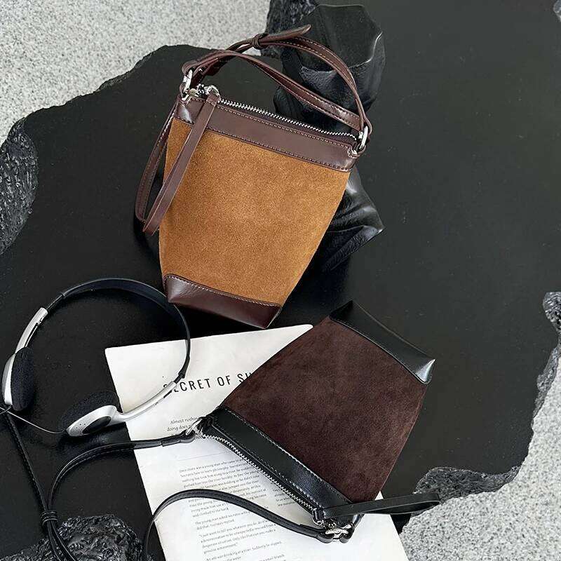 Designer Bag Luxury Bag Autumn And Winter Women's Genuine Suede Mini Bucket Bag, Designer Handbags, Top-Grain Leather Commuting Crossbody Bag