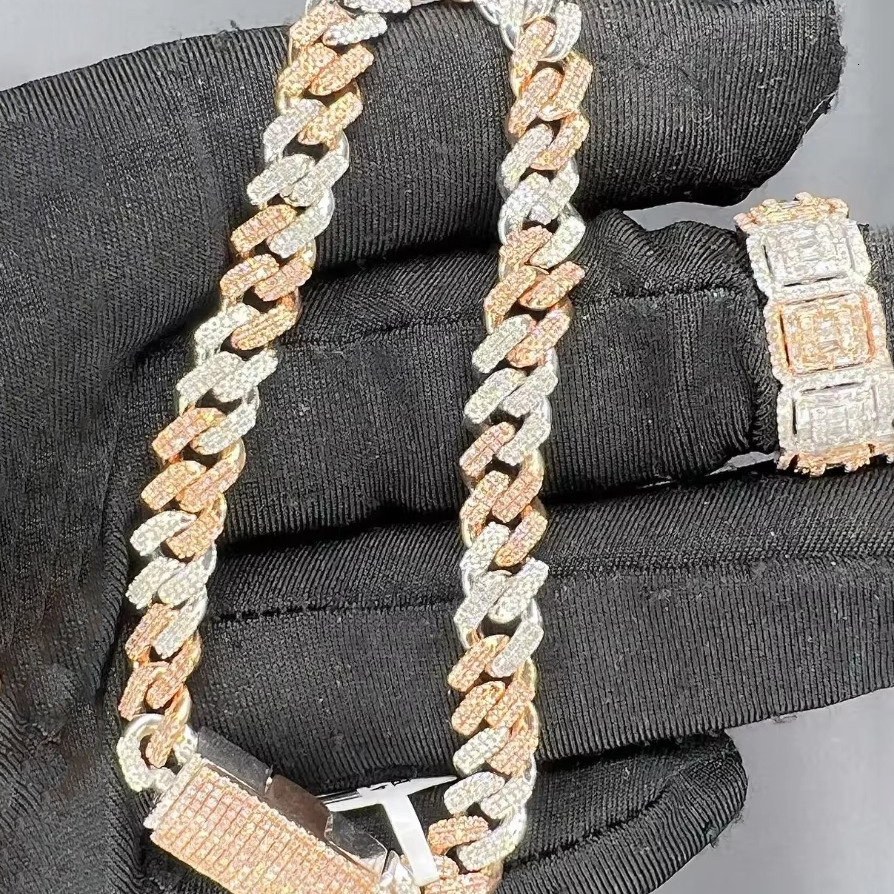 14mm Hiphop Cuban Link Bracelet Rapper Silver 925 VVS Iced Out Moissanite Cuban Chain Bracelet