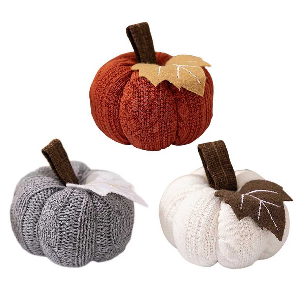 13PCS Autumn New Knit Mini Pumpkin with Maple Leaf Decoration Halloween Thanksgiving Day Kitchen Centerpiece Ornament Gifts C250919