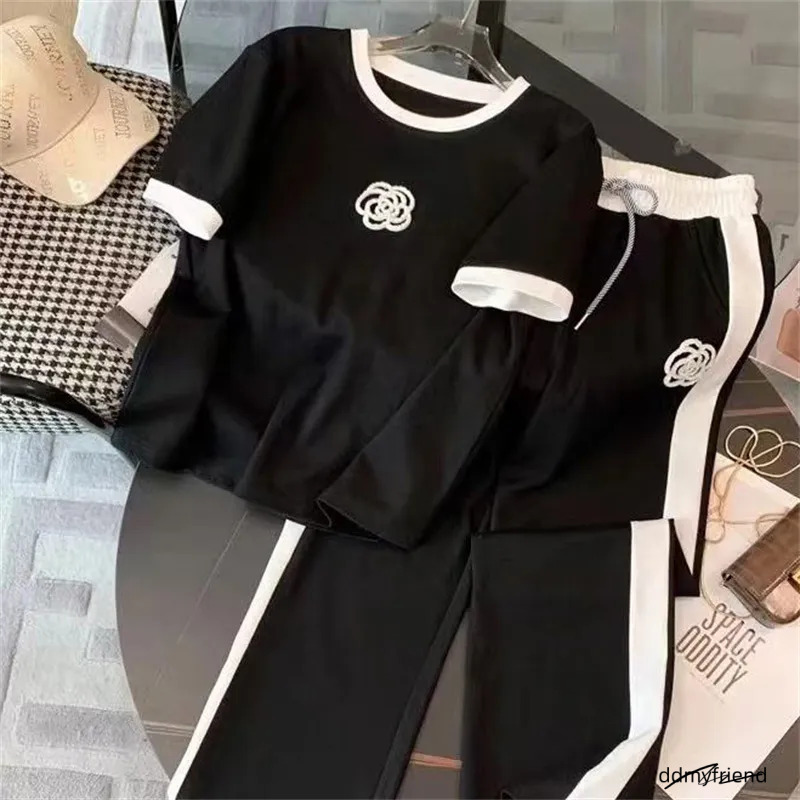 Designer Casual Sports Suit For Women Summer Thin Street Fashionable Trendy Youthful Wide-Leg Pants Fashion Two-Piece Set ddmyfriend