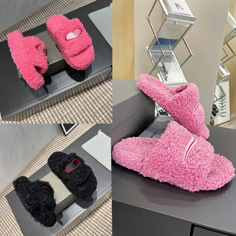 designer furry slides men women sandal shearling teddy slippers winter fluffy warm sandals fuzzy flip flop slides flat bottom thick bottom slippers 469