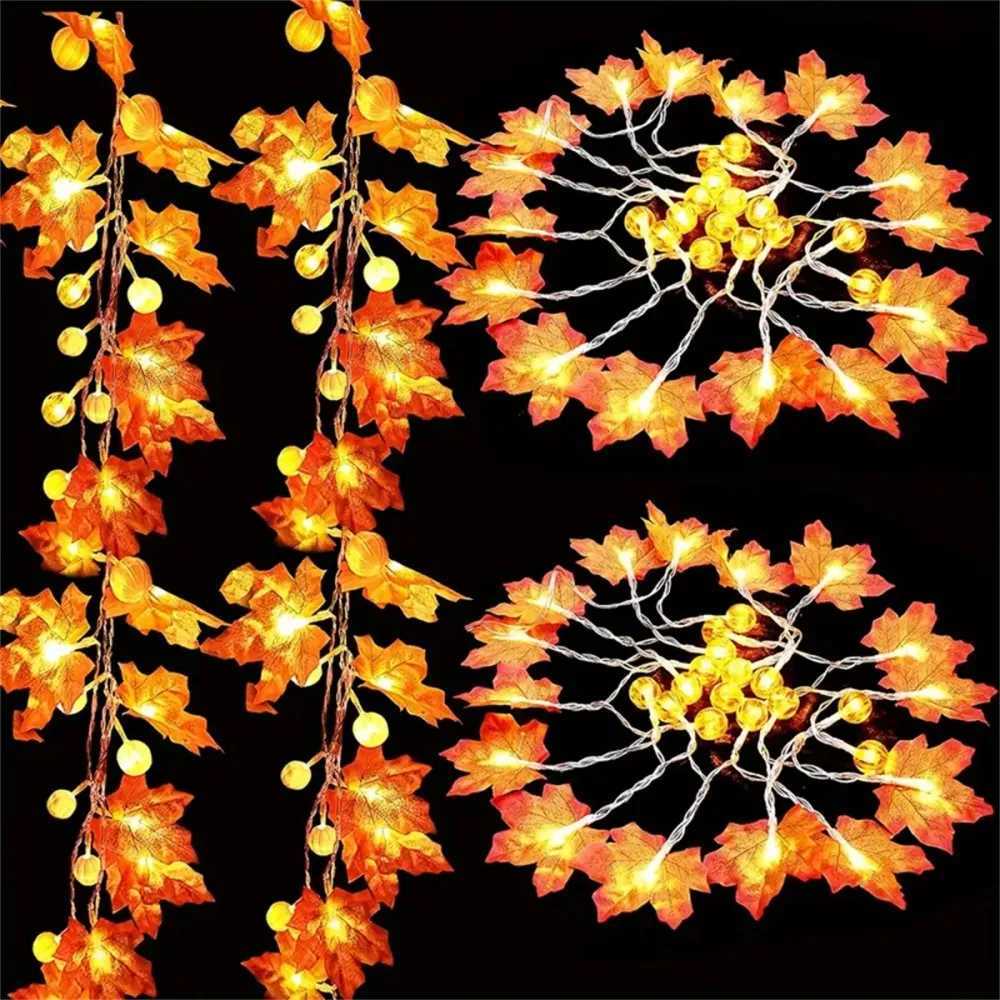 1PC15M10LED3M20LED Halloween Maple Leaf Pumpkin Lantern Stringbattery poweredwithout batteryused for holiday decoration C250919