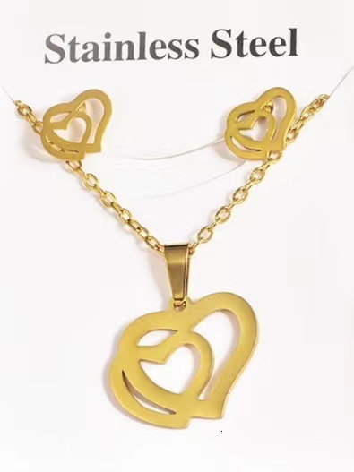 Titanium Necklace Geometric Love Jewelry Stainless Steel Earrings Two-piece Set for Men and Women