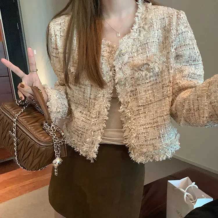 2024 Womens Spring Autumn Fashion Round Neck Tassel Outerwear Female Long Sleeve Loose Coats Ladies Short Tweed Jacket R732 Z250918