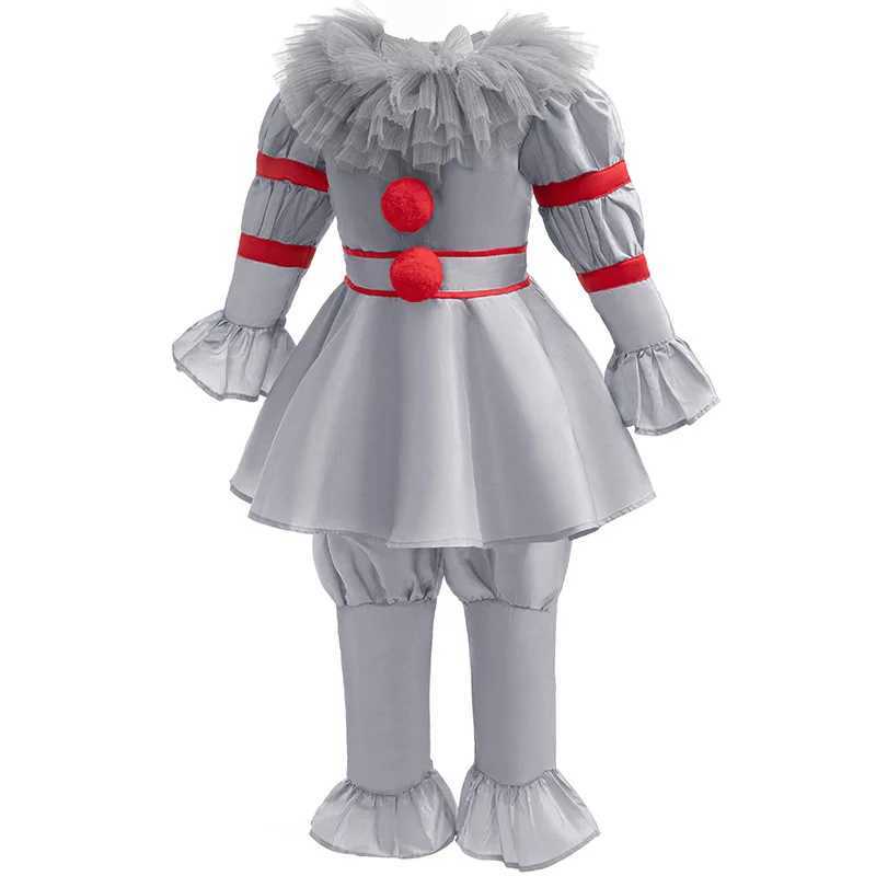Kids Scary Joker Pennywise Cosplay Costume Horror Ghost Movie It Puff Sleeve Tulle Collar Top With Pants For Halloween Carnival L250918