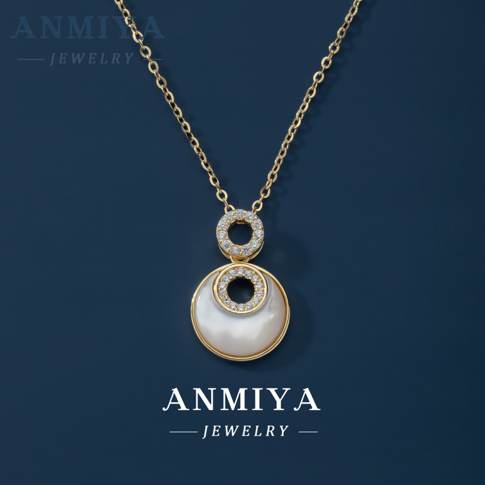925 Silver White Shell Round Necklace 18K Gold Plated Round Shell Pendant Necklace