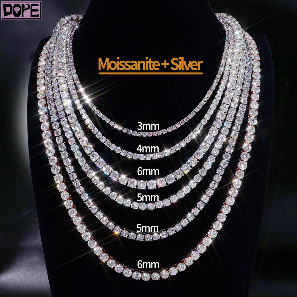 USA trends 3mm Moissanite Chain 925 Silver Ice Out Women Men VVS Moissanite Hip Hop Tennis Chain