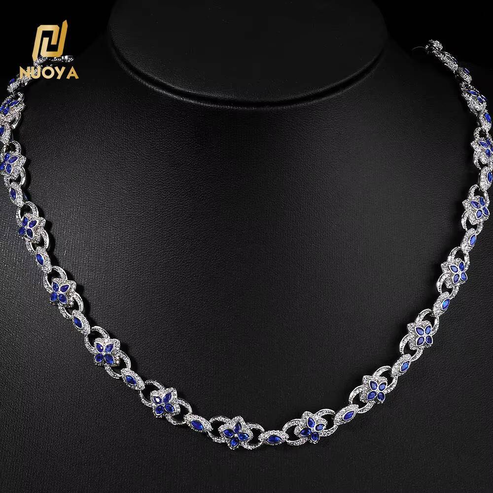 NUOYA Luxury Flip Button Necklace 11mm Chain Four Leaf Clover Eye Infinite Symbol Design Iced Out Moissanite Hip Hop Jewelry