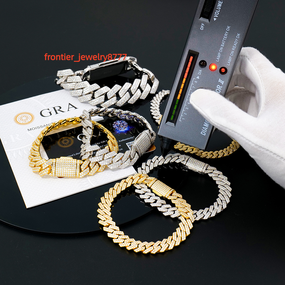 Wholesale Miami Man 820mm 925 Sterling Silver Luxury Iced Out Mosssanite Moissanite Diamond Fine Cuban Chain Link Bracelets