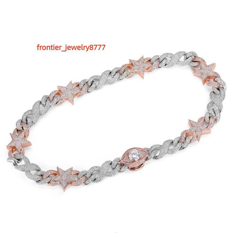 NUOYA Custom Full Pink Silver Star Pendant Necklace 20mm Heavy Miami Cuban Chain Necklace for Men Women