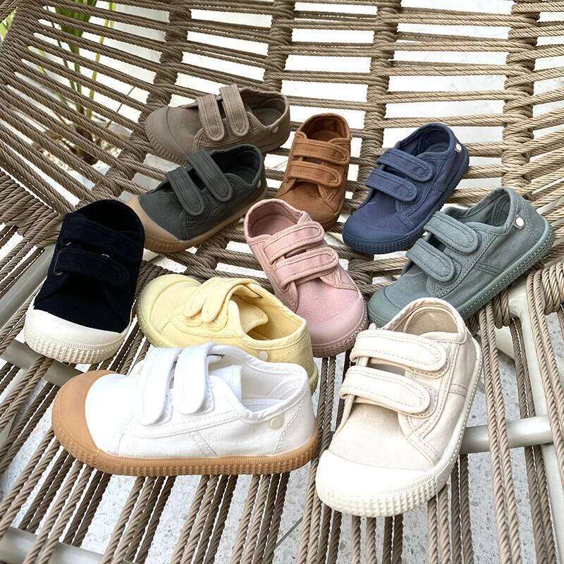 Toddler Kids Retro Canvas Children Soft Bottom Solid Color Board Lightweight Breathable Hook and Loop Casual Shoes