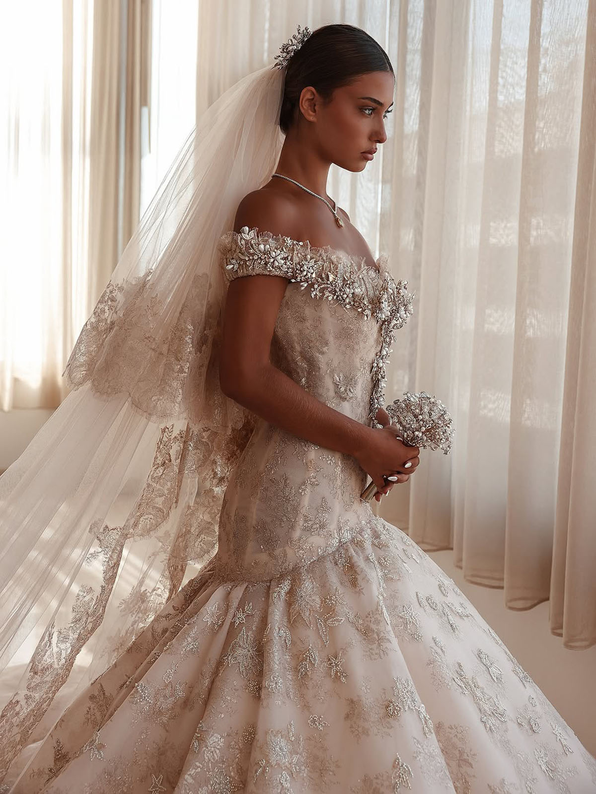 Vintage Appliques Wedding Dresses Off Shoulder Bridal Gowns Pearls Rhinestone Mermaid Beading Princess Customized Vestidos De Novia Plus Size