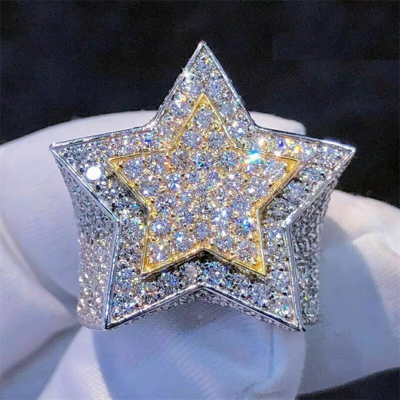 Custom Pass Diamond Tester Moissanite VVS Punk Hip Hop Ring Ice Out Jewelry Ring 925 Silver 10K 14K Gold Plated for Men Women