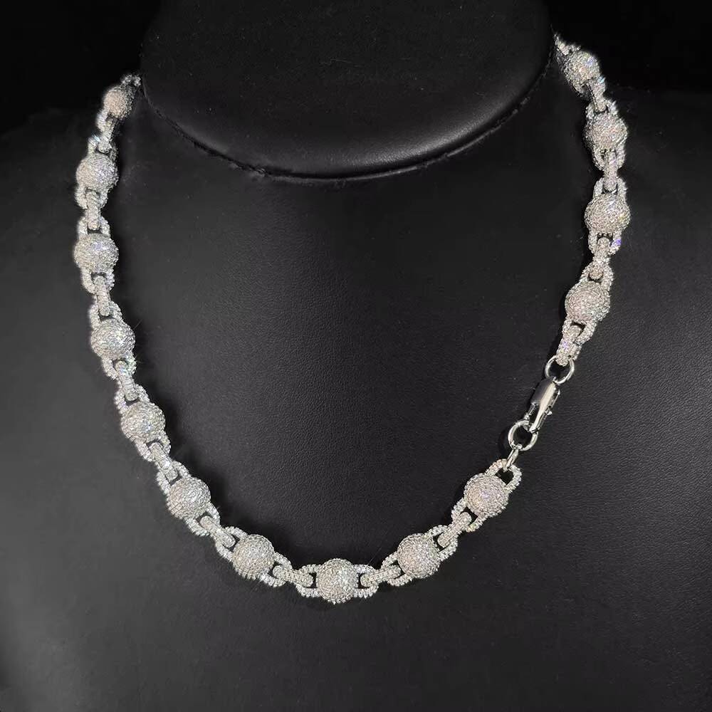 Hip Hop jewelry 105mm ice diamond beads necklace full inlaid moissanite 925 silver ball chain ladies necklace bracelet