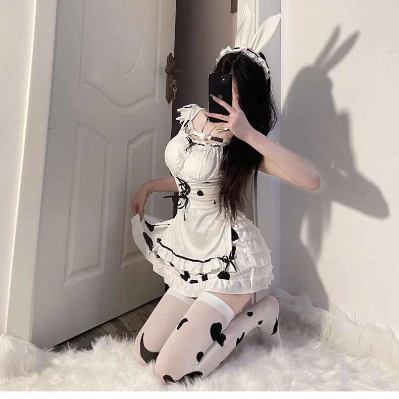 Game Sexy Pink Cow Uniform Set Bunny Girl Maid Role Play Pajamas Internet Celebrity Style Nightdress