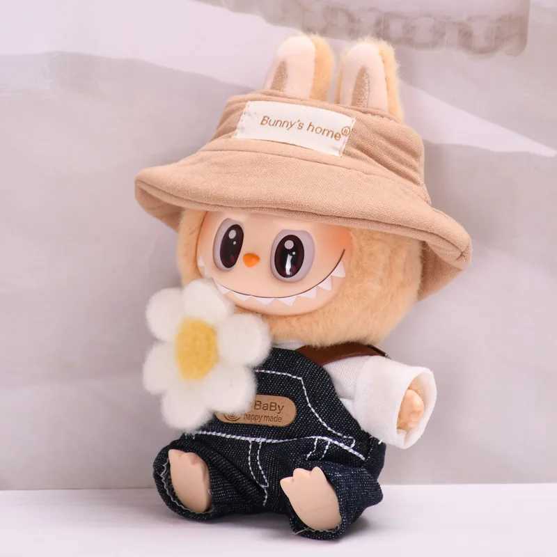 17cm Labubu Dolls Clothing Cute Mini Plush Dolls Clothes The Monster Outfit Accessories Spring Overalls Flower Hat FE01S C250919