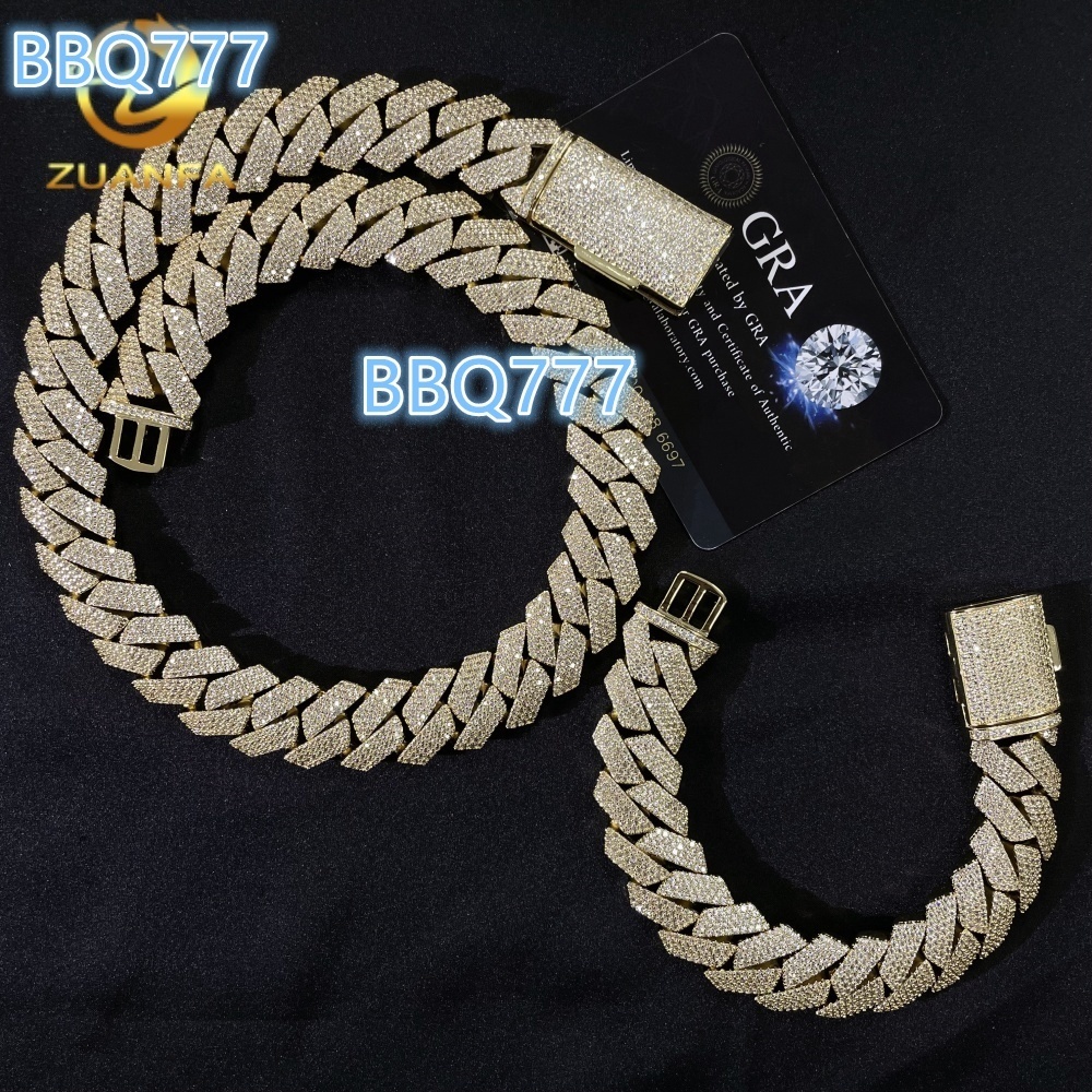 Cheapest Price Hip Hop Jewelry 18MM 4 Rows Prong Set Cuban Link Chain Necklace Iced Out Moissanite Diamond Cuban Link Chain