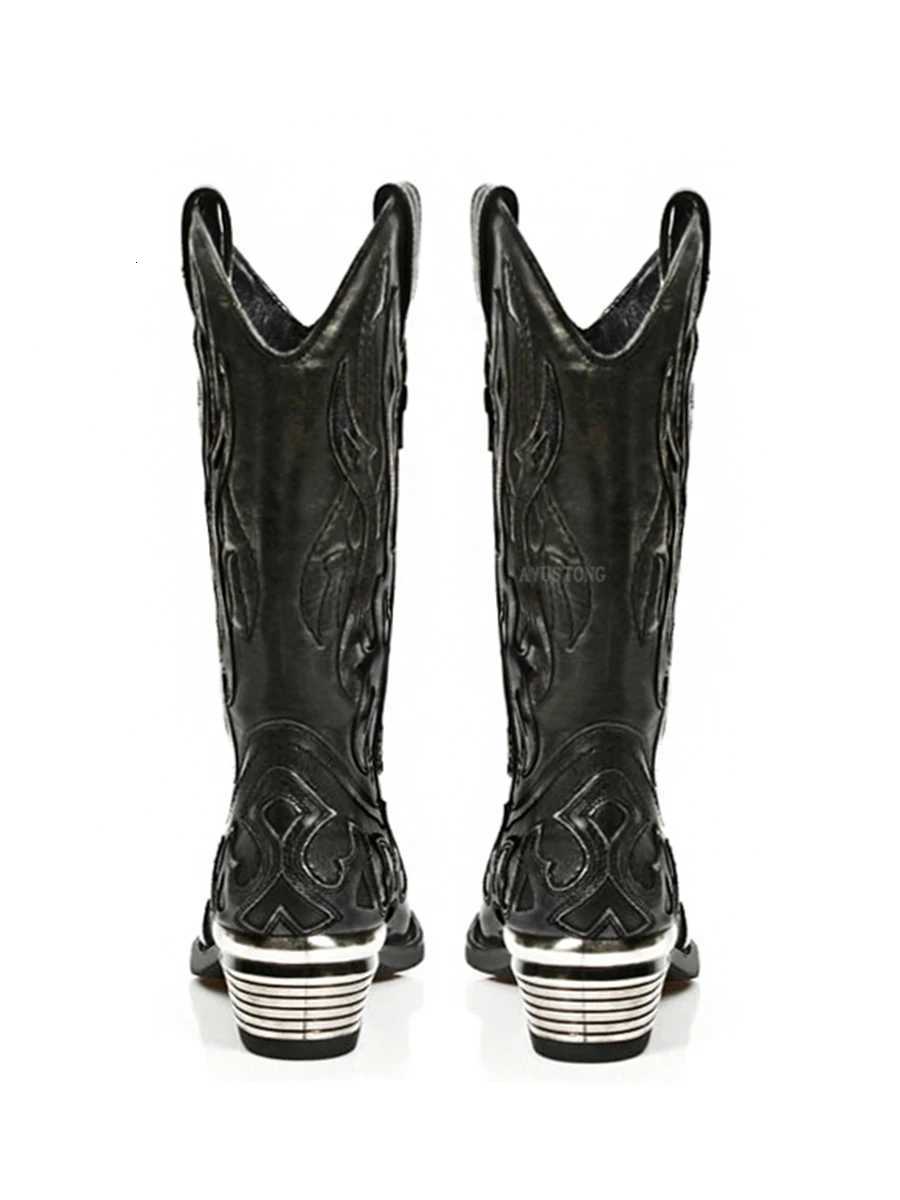 Retro Western Cowboy Boots Metallic Trim Pointed Chelsea Boots Chunky Heel Spice Girls Boots Mens and Womens W250919
