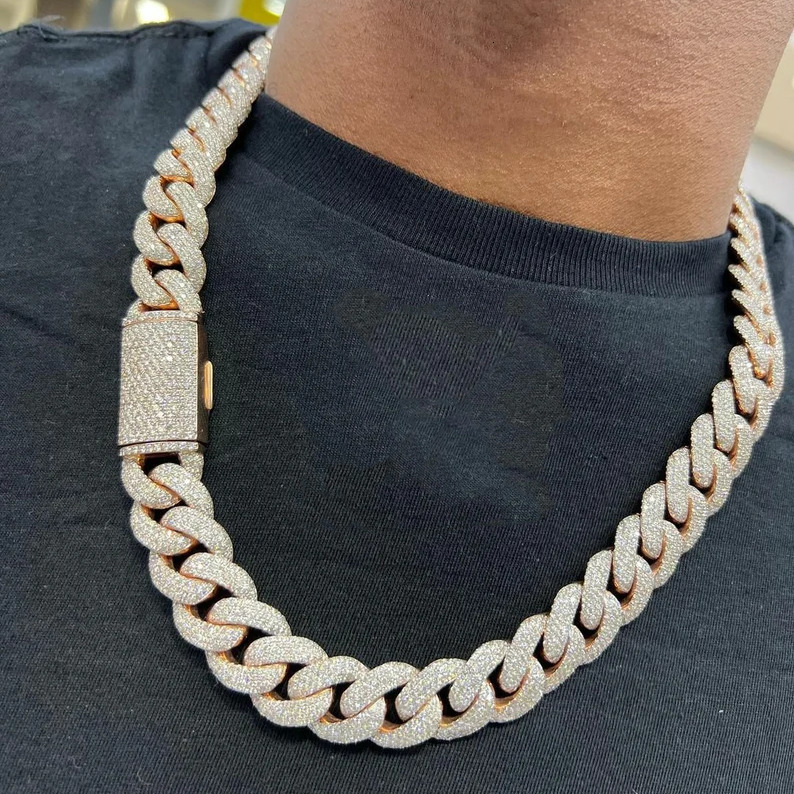 16mm Gold Plated Cuban Link Chain Hip Hop Style 925 Silver Iced Out Moissanite Cuban Chain