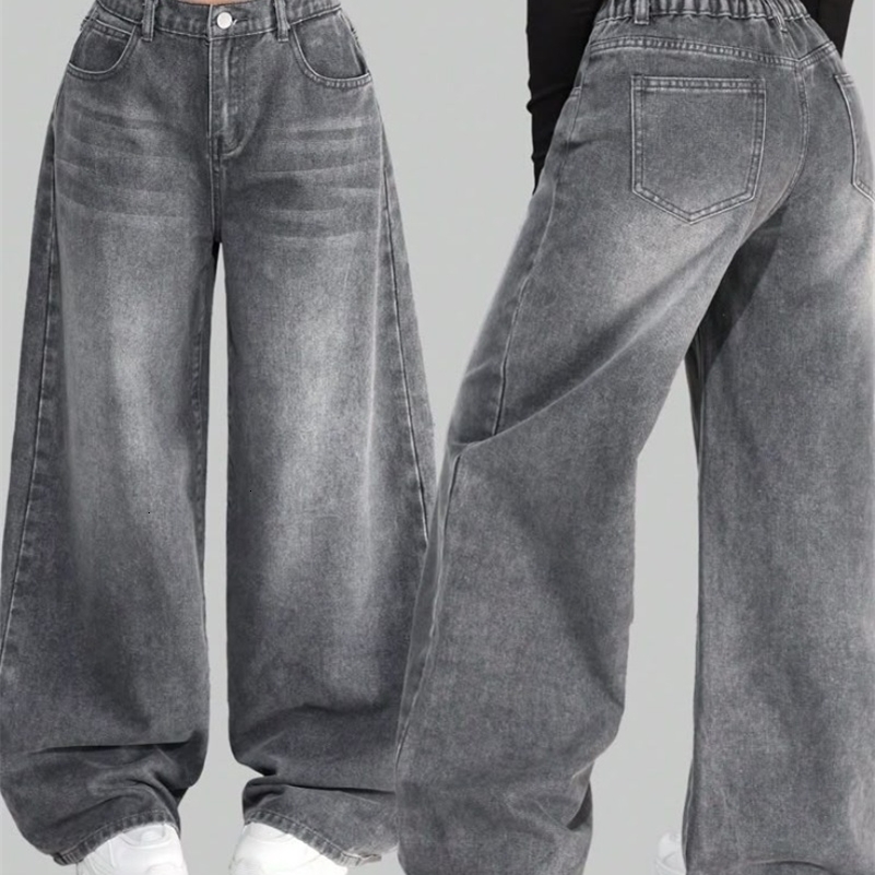 American Solid Color Washed Baggy Jeans Y2K Streetwear Vintage Fashion Joker Men and Women High Waist Wide Leg Pants Z260314
