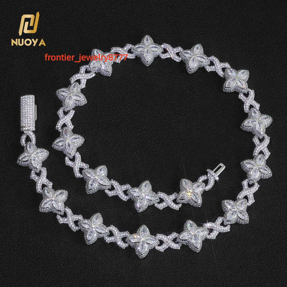 NUOYA Iced Out Diamond Four Leaf Clover Infinity Miami Cuban Link Chain Necklace Hip Hop Custom Jewelry Gift for Men Women