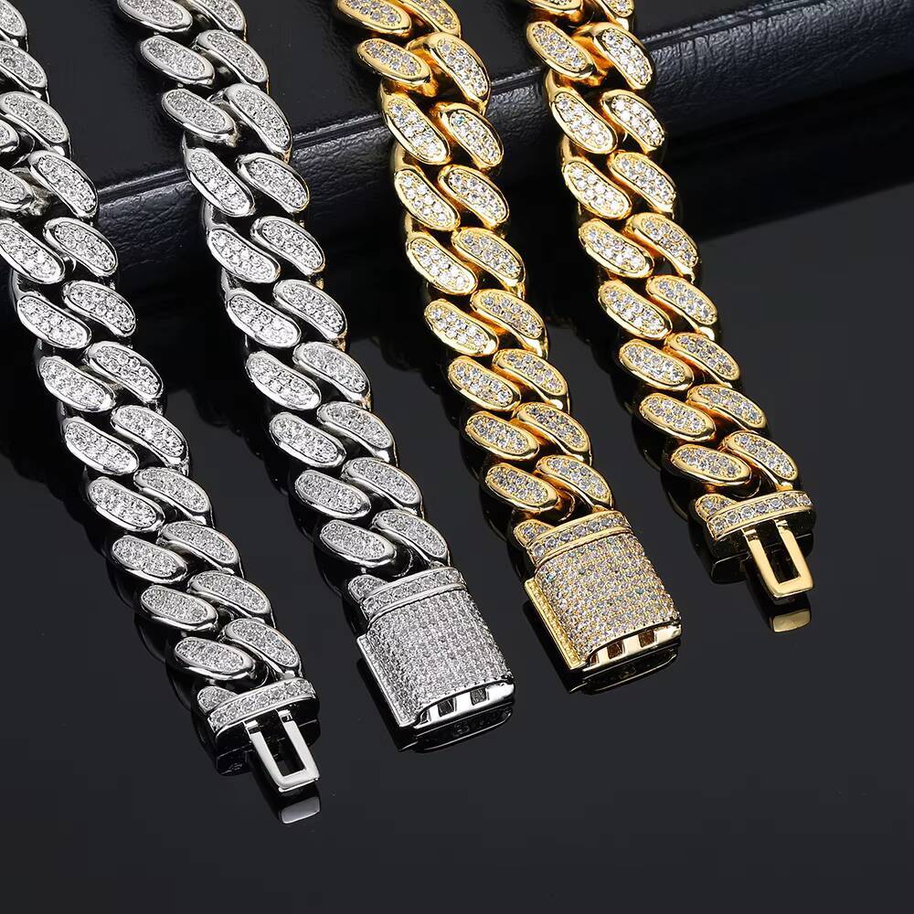 NUOYA Iced Out Two Row Diamond Cuban Chain D Color VVS Moissanite High Quality Custom 925 Silver Cuban Chain Hip Hop Jewelry