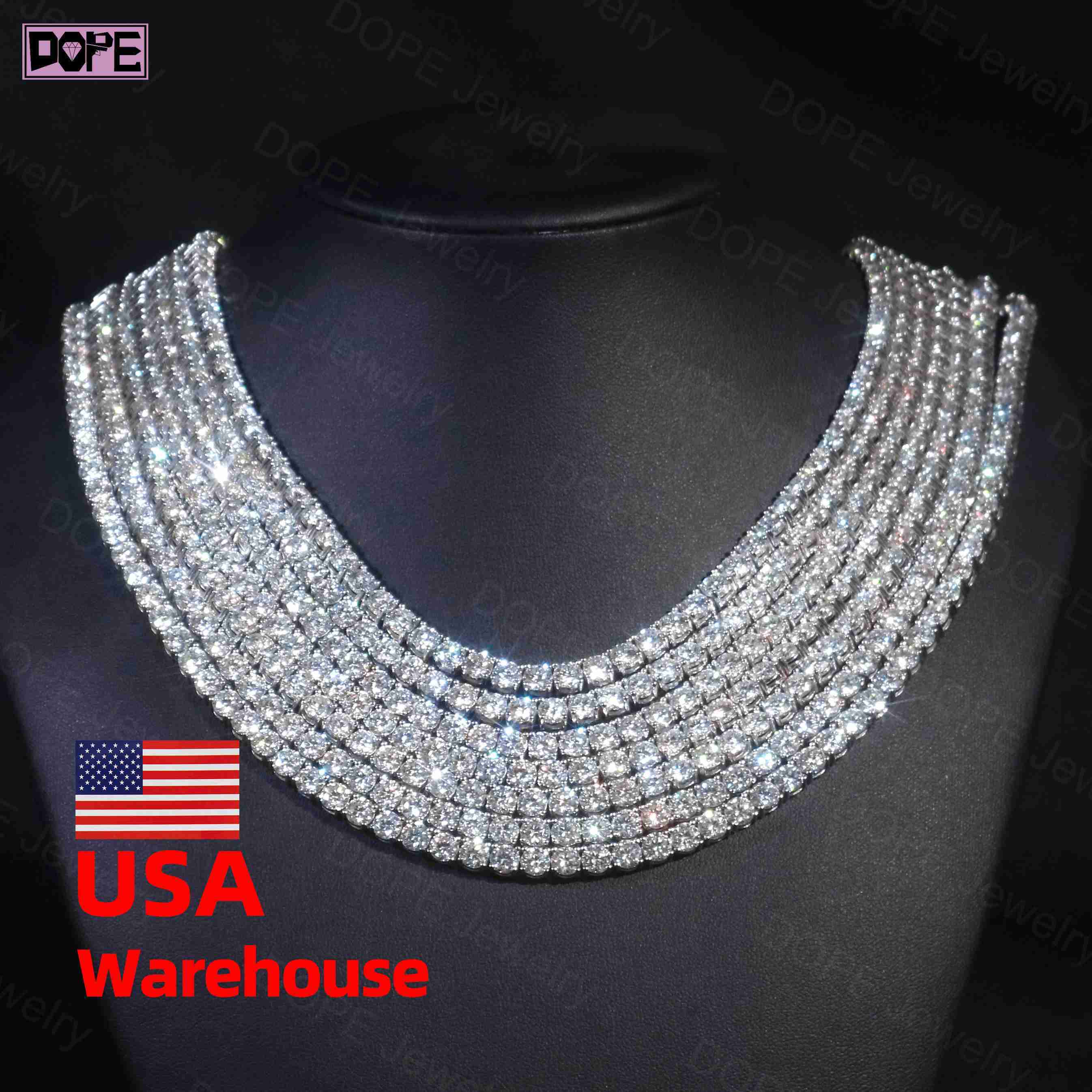 3 Days Dispatch 3mm 4mm Tennis Necklace 20in 22in 925 Silver Necklace Iced VVS Diamond Moissanite Tennis Chain