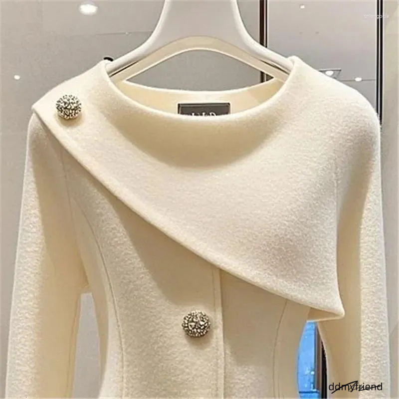 Women's Jackets High End Elegant Jacket Coat Women Autumn Winter O-Neck Long Sleeve Fashion Asymmetric Design Office Lady Outwear Tops ddmyfriend