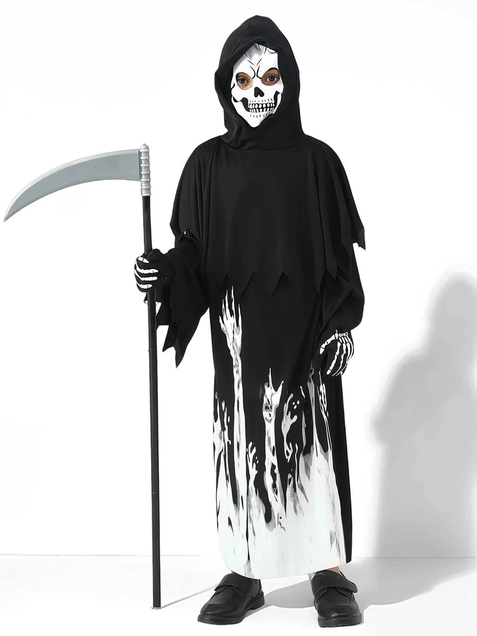 Childrens Halloween Cosplay Scythe Monster Grim Reaper Luminous Darkbringer Ghost Costume Disguised Child Devil Clothing Set L250918