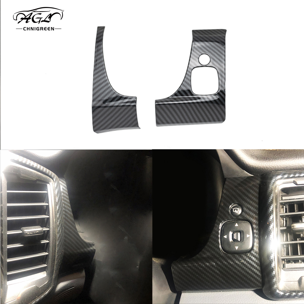 2pcs Carbon Fiber Color Rearview Mirror Adjustment Button Dashboard Cover Trim for Ford Ranger 2015-2021