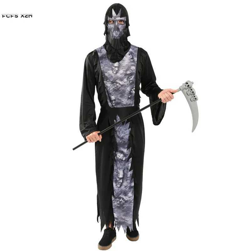 Black Men Halloween Hell Devil Demon Costume Skeleton Azrael Death Scary Cosplay Carnival Purim Masquerade Nightclub Party Dress L250918