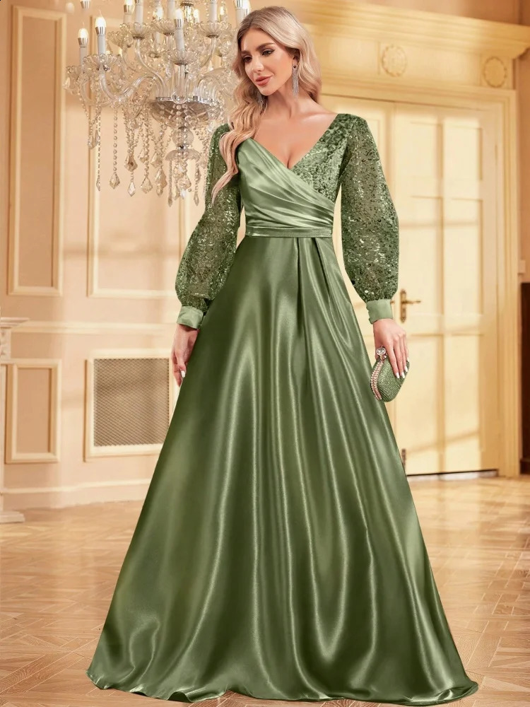 Blue VNeck Sequin Evening Dress Elegant Women Party Maxi Dress Long Sleeve Cocktail Dress Prom Gown 250919BJ - view 4