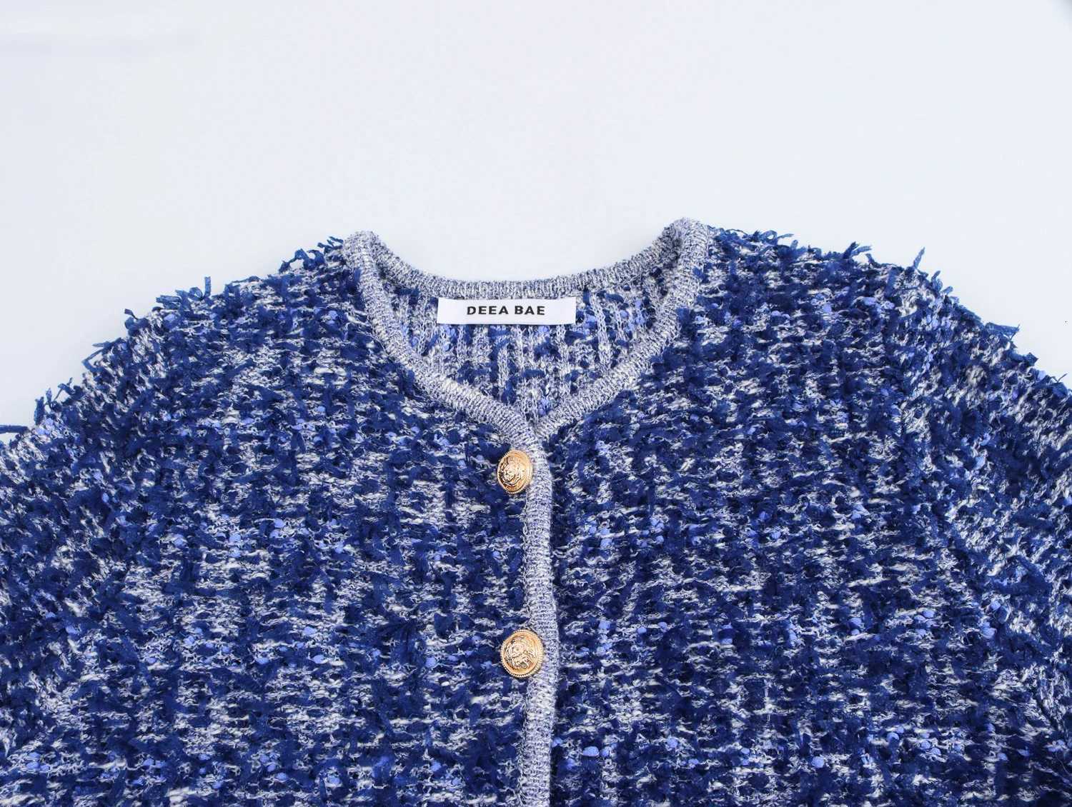 Blue Xiaoxiangfeng Heavy Industry Knitted Coat For Womens Spring Style Elegant And High End Short Cardigan Top Z250918