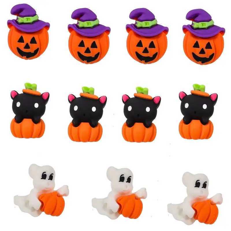 10Pcs Halloween Decoration White Ghost Pumpkin Flatback Resin Scrapbooking DIY Craft Gifts Ornament Accessories C250919