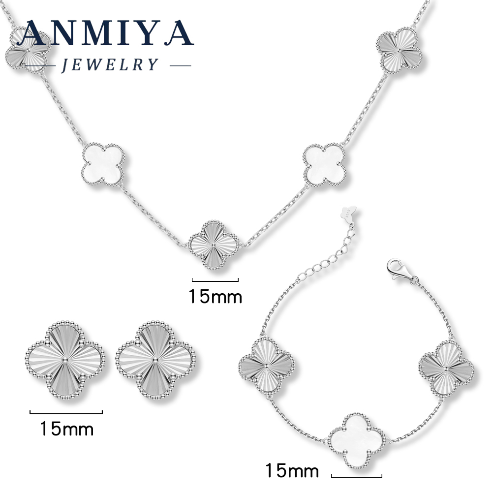 Luxury 925 Sterling Silver Set for Women, Clover Necklace Bracelet Earring Set, Premium Finish, Perfect Gift Set