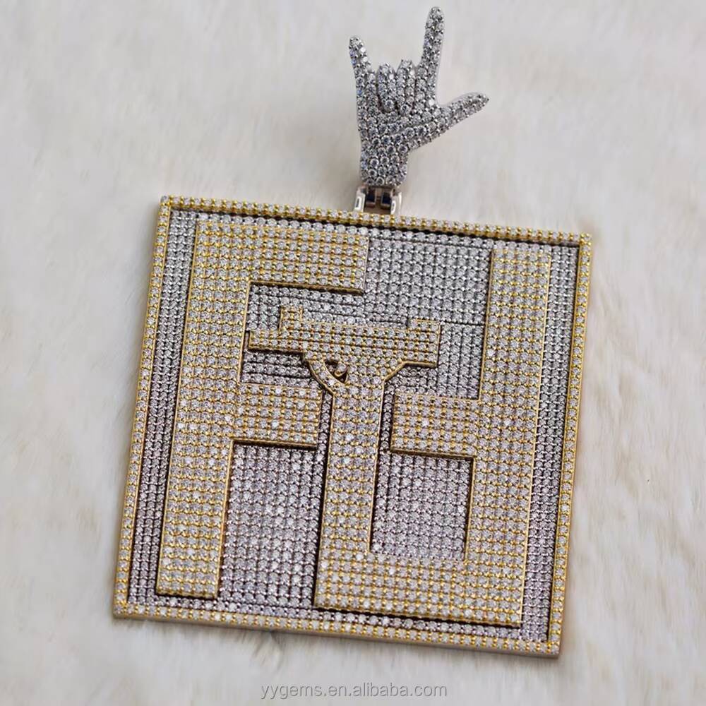 Yu Ying Customization square Cards Tablets 2tone Pendant Iced Out Moissanite Solid Silver Pendant Custom Tag Pendants Jewelry
