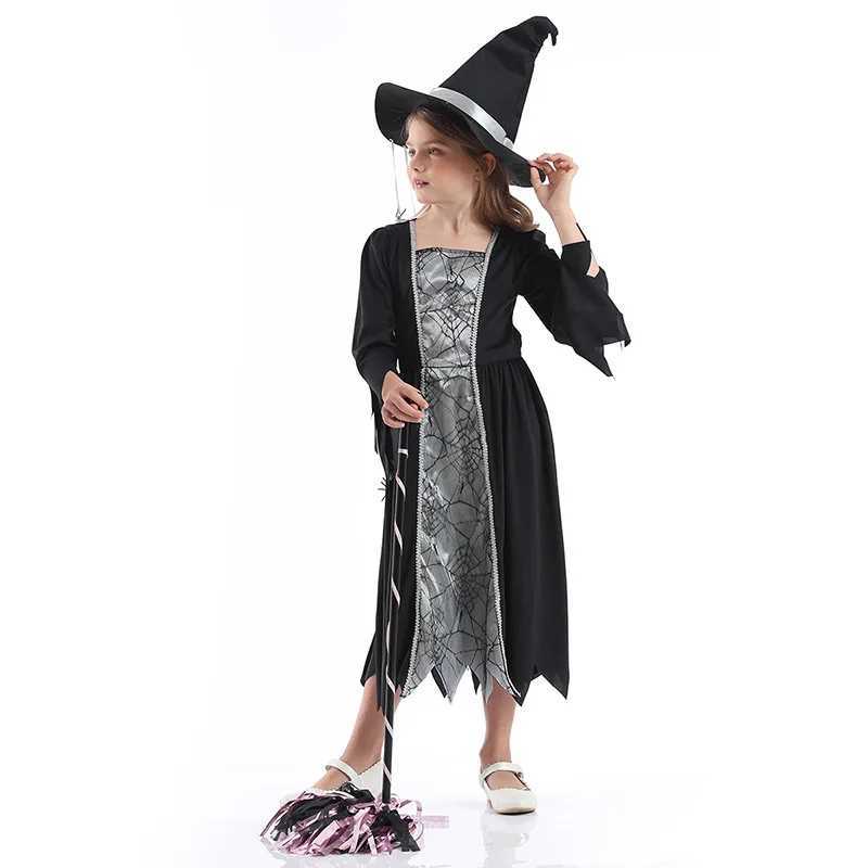 children performance black Witch Cosplay pretty Dress Costume Magic Suit Halloween with hat L250918
