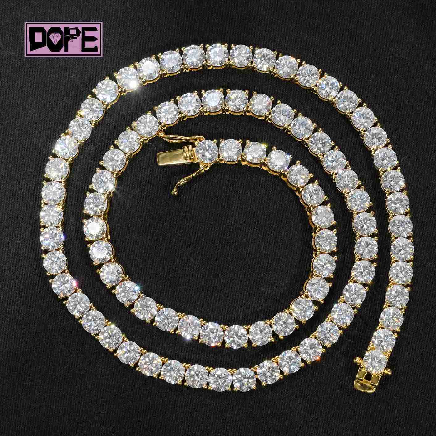 Fine Jewelry 6mm Tennis Chain Necklace 925 Silver 18k Gold Plated Iced Out VVS Diamond Moissanite Tennis Chain