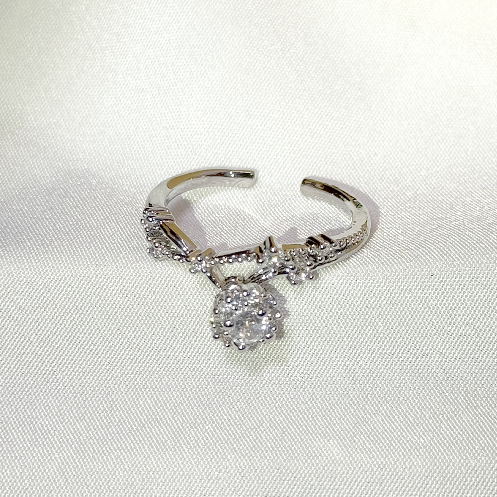 Gold - Toned Open Cuff Ring With Central Crystal And Intricate Crystal - Embellished Detailing Elegant Daily & Glamorous Jewelry Gift For Her High - Q