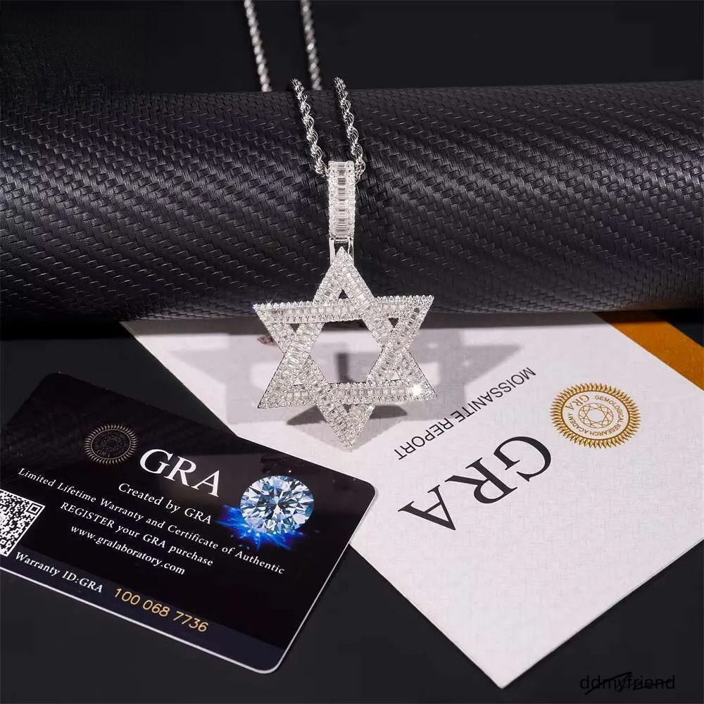 Pass Tester Sier Hexagram Charms Gold Plated VVS Moissanite Dia Pendant ddmyfriend