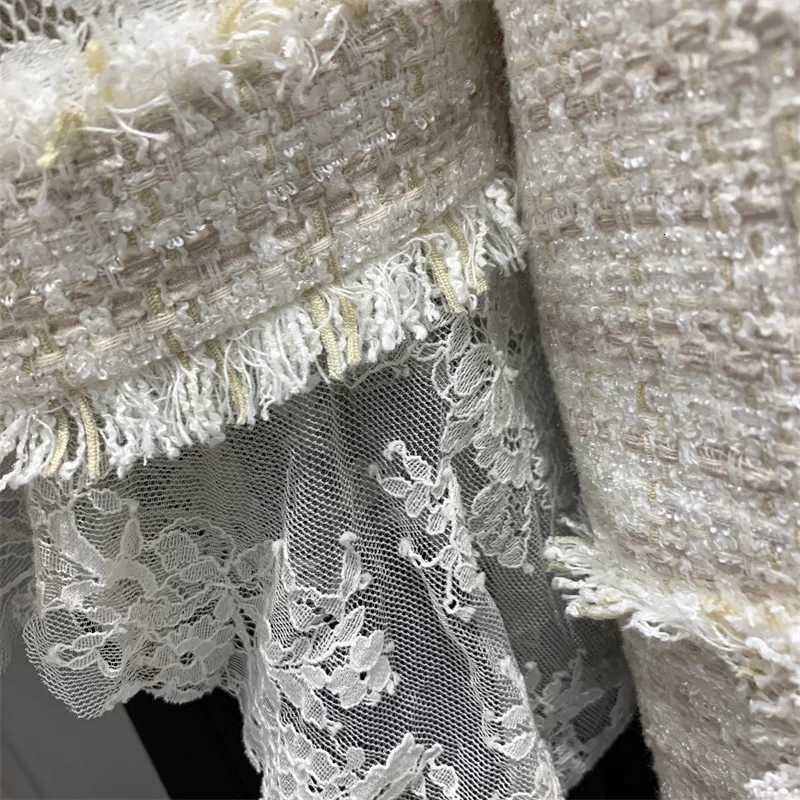 Autumn new Elegant Ladies tweed woven lace patchwork jacket for Women Slim Fit Short Cardigan Coat Y4268 Z250918