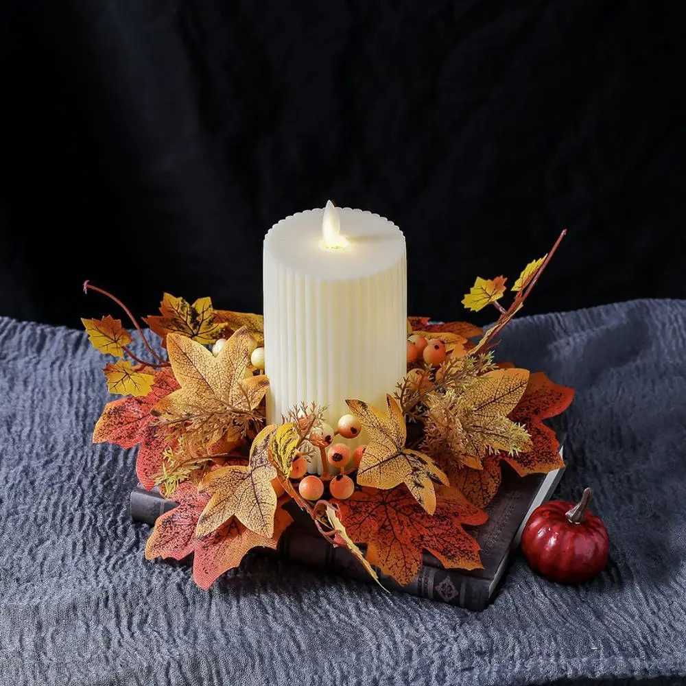 Simulated Maple Leaf Candle Wreath Candlestick Holders Halloween Candle Decor Fashion Table Items Halloween Style Leaves C250919