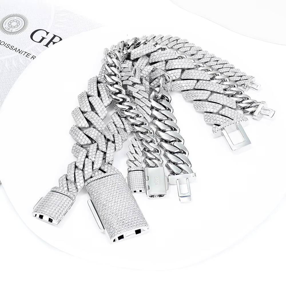 Hip Hop 925 Silver Cuban Link Chain White Gold Plated Color Bracelet DVVS Moissanite Jewelry for Men Boys