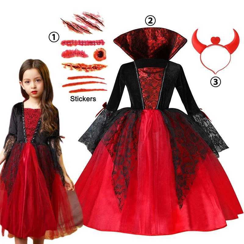 The Middle Age Gothic Vampire Girls Dress Halloween Vintage Upper Class Role Play Costume Child Nostalgic Style Princess Frocks L250918