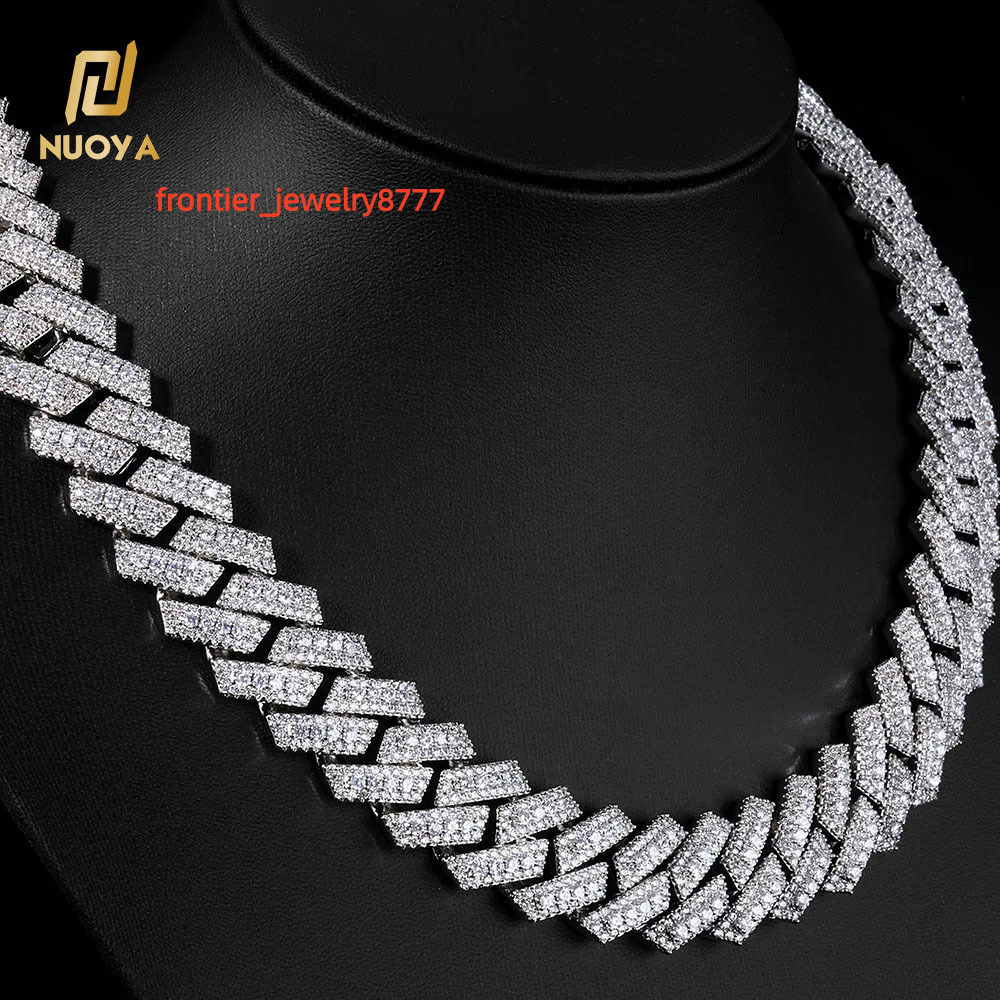 NUOYA 20MM Heavy Duty Miami Cuban Link Chain Necklace Silver Plated Iced Out Moissanite Stones Luxury Hip Hop Jewelry