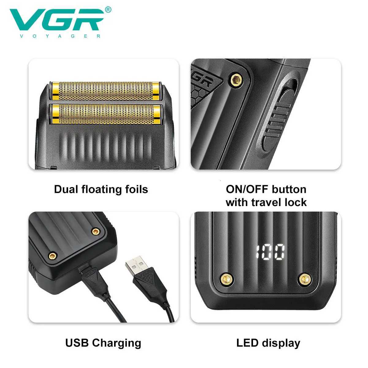 VGR 363 Razor Electric Shaver Professional Hair Trimmer Rechargeable Shaving Barber Beard Trimmer Foil Hair Shaver for Men C250919