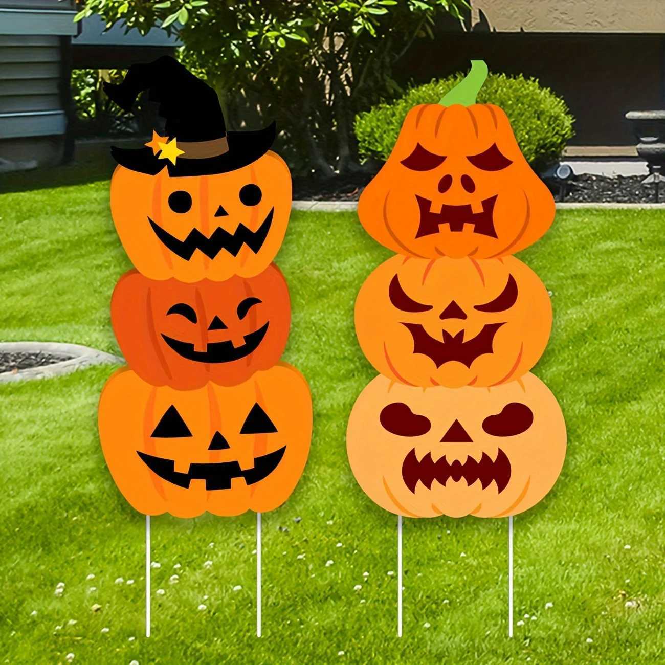 Halloween Yard Signs Garden Stakes for Halloween Outdoor Decorations 2Pcs Large Tiered Halloween Pumpkin Yard Sign for Trickor C250919