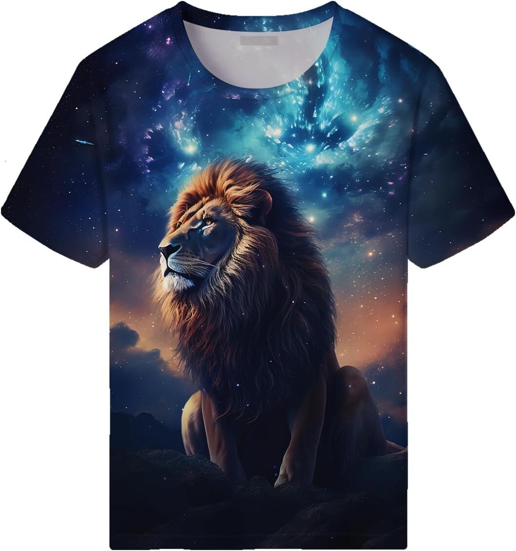Mens T shirt Mens The Milky Way Animal Lion Pattern Cool Graphic Graphic Tee Casual Tops Clothes Short sleeve 2025