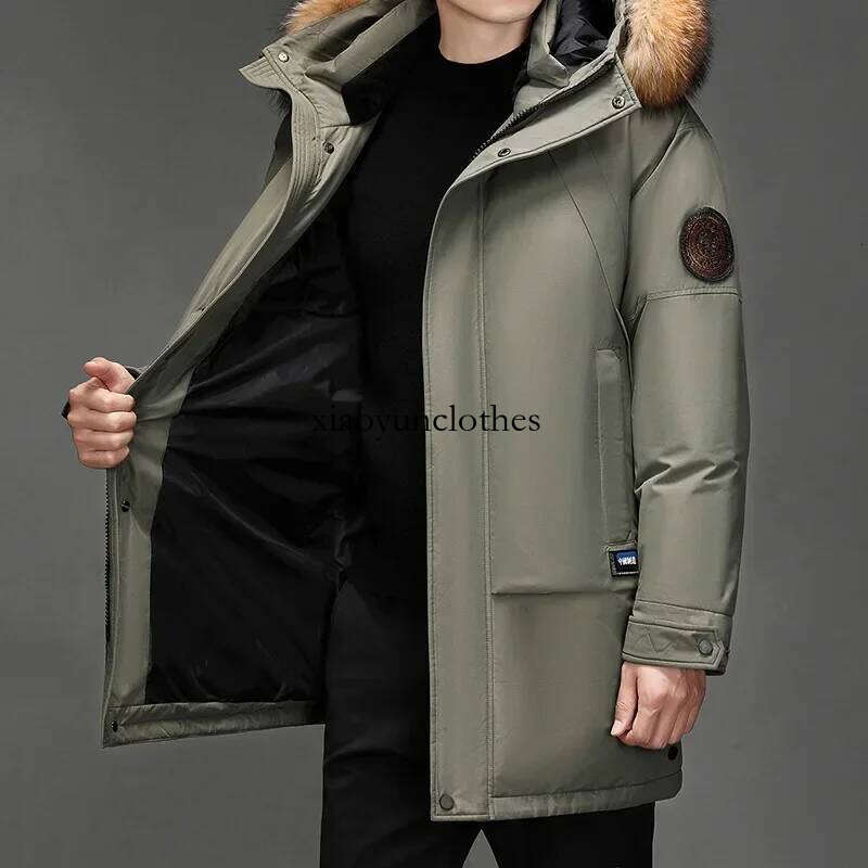 Fashionable Fur Hooded Thickened Coat for Men Medium Length White Duck Down Men's Winter Warm Puffer Jacket Jk-999