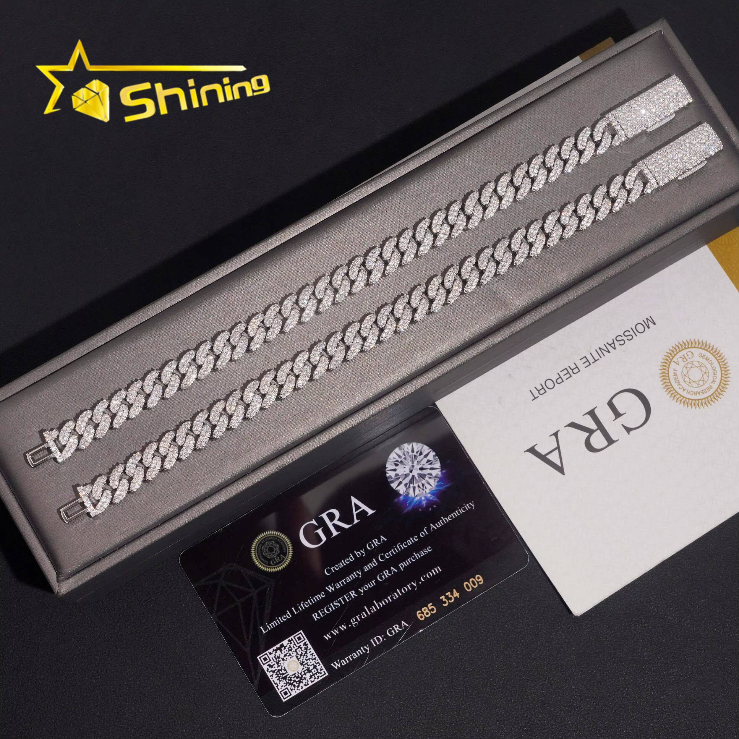 Hot Sale 8mm 2Rows VVS Iced Out Moissanite Cuban Link Bracelet Fine Jewelry Custom Men 925 Silver Bracelet GRA Certificated